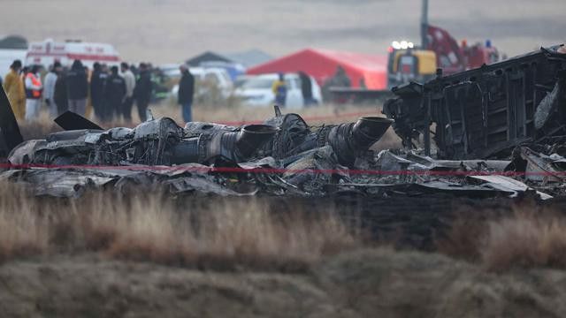 The wreckage of the Turkish military cargo plane that crashed in Georgia has been seen.